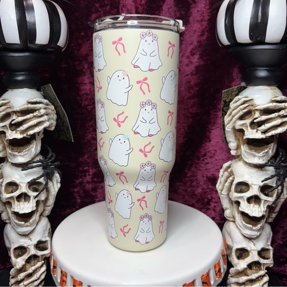 Hydrapeak Halloween Cream Pink Ghost Ribbons Flower Crown Ghosts 32OZ Tumbler - Picture 4 of 12